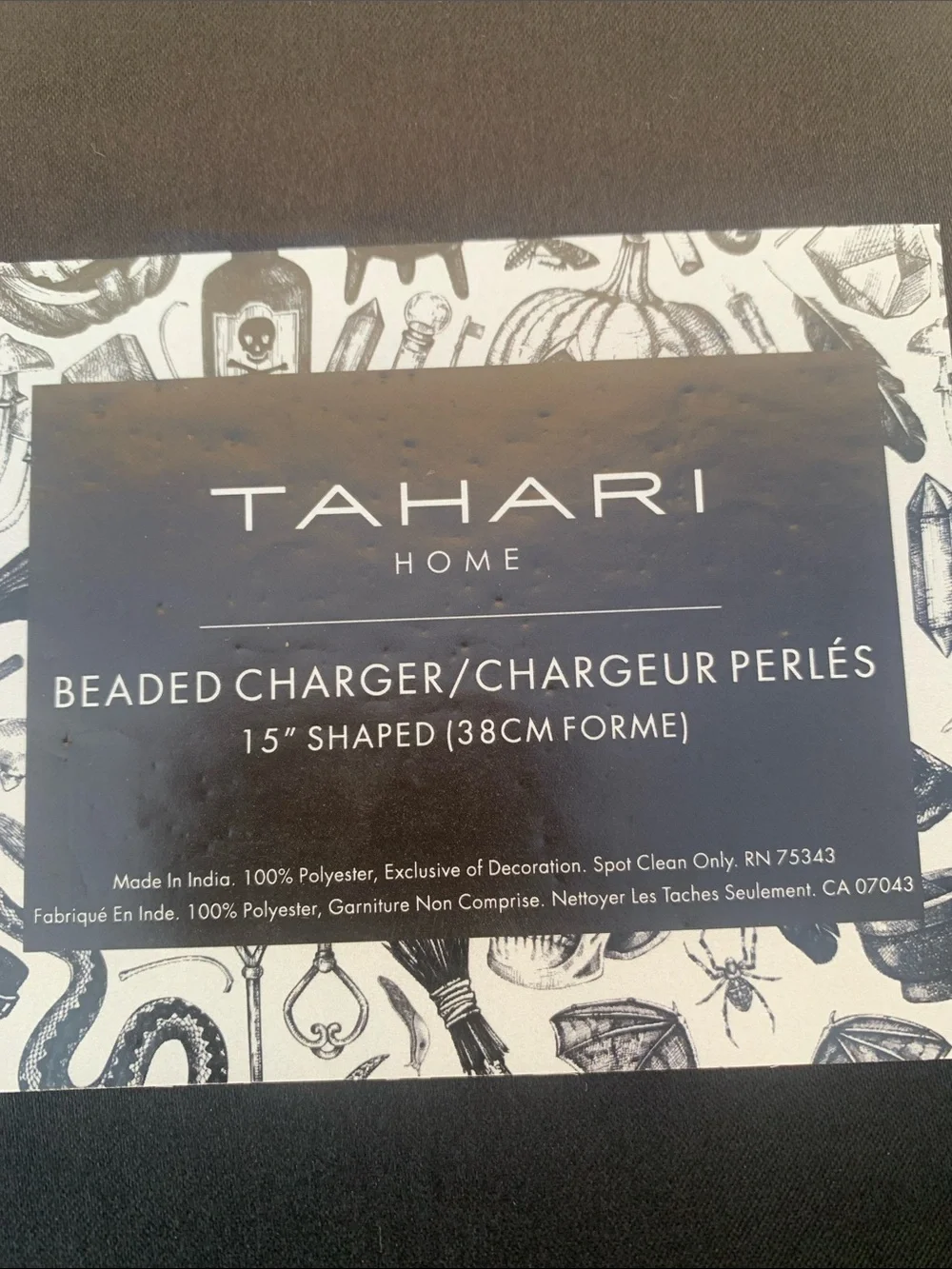 🆕 - By TAHARI HOME Beaded Checkered Witch Placemat w/ Pink Band Sliver & Black